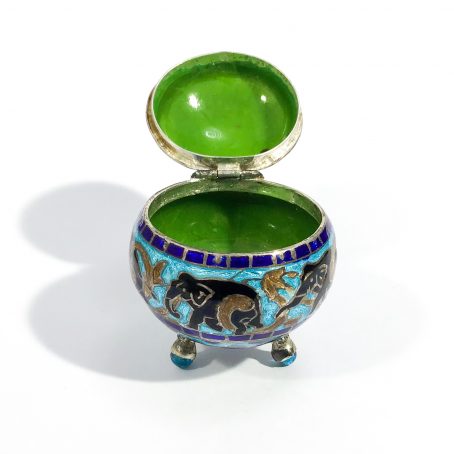 Indian solid silver end enamel pill box