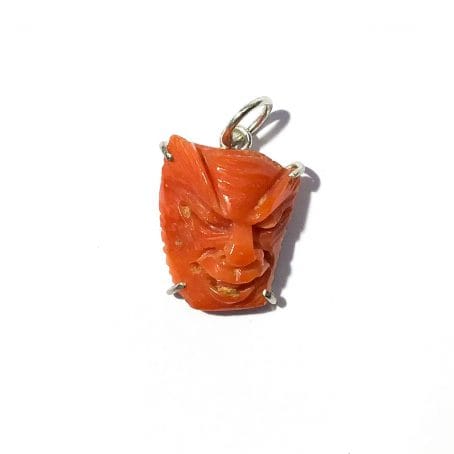 red coral cameo mask pendant