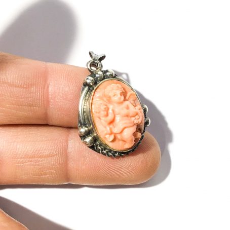 italian pink coral putto pendant