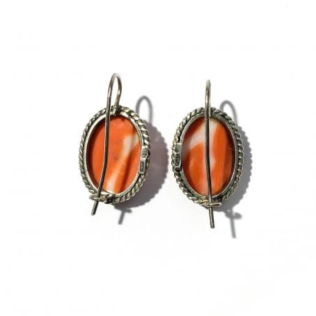 large hand carved natural coral cameo earrings