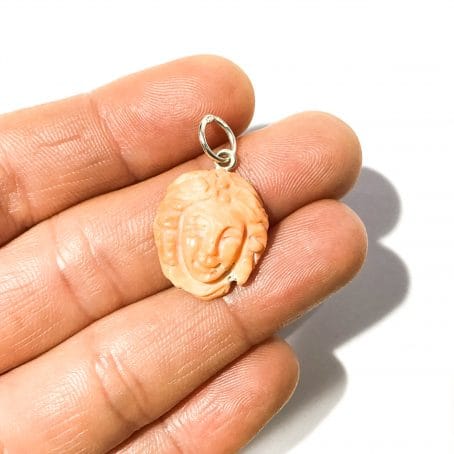 coral cameo woman face pendant