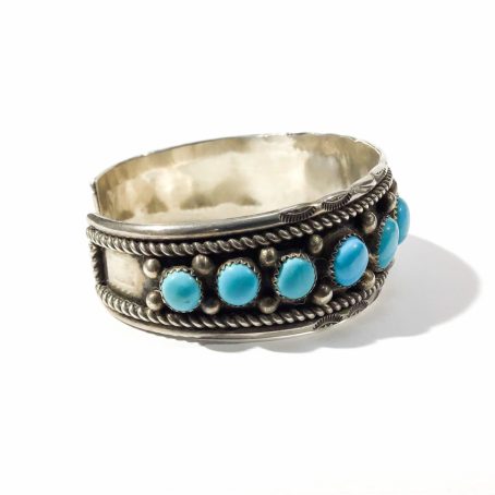 Native American sterling silver and turquoise man cuff bracelet