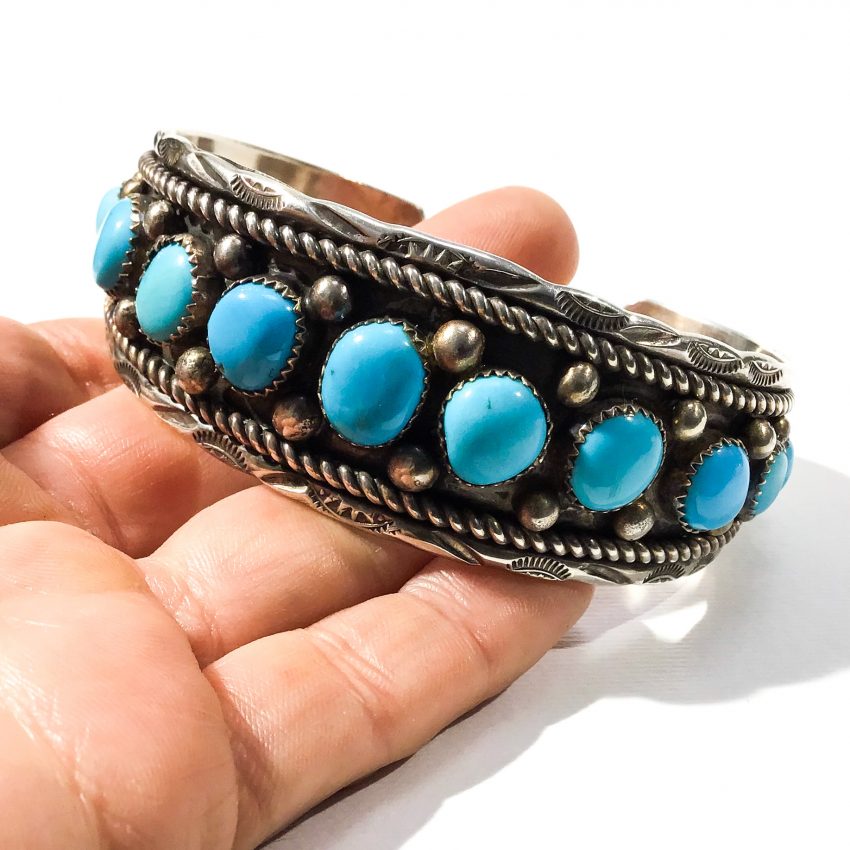Navajo sterling silver and turquoise cuff bracelet