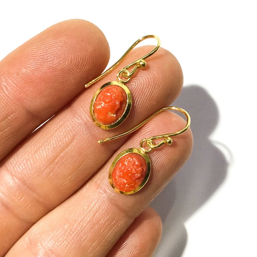 Sardinian red coral cameo earrings