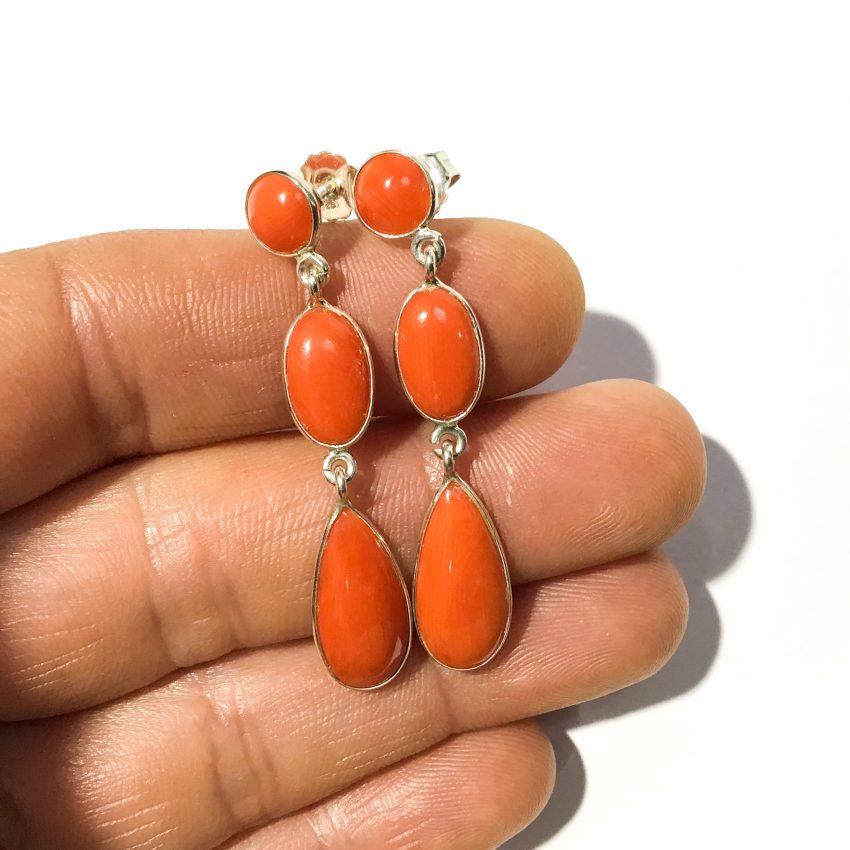 vintage red coral drop earrings