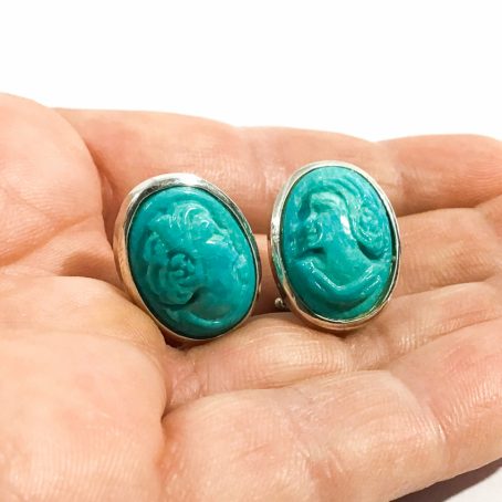 natural turquoise cameo earrings