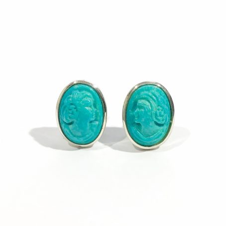 earrings with natural turquoise cameo