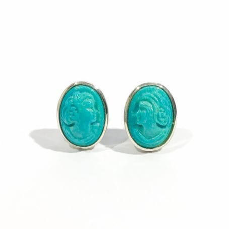 hand carved natural turquoise cameo earrings