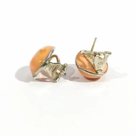 silver punch Italian earrings with pink pacific coral