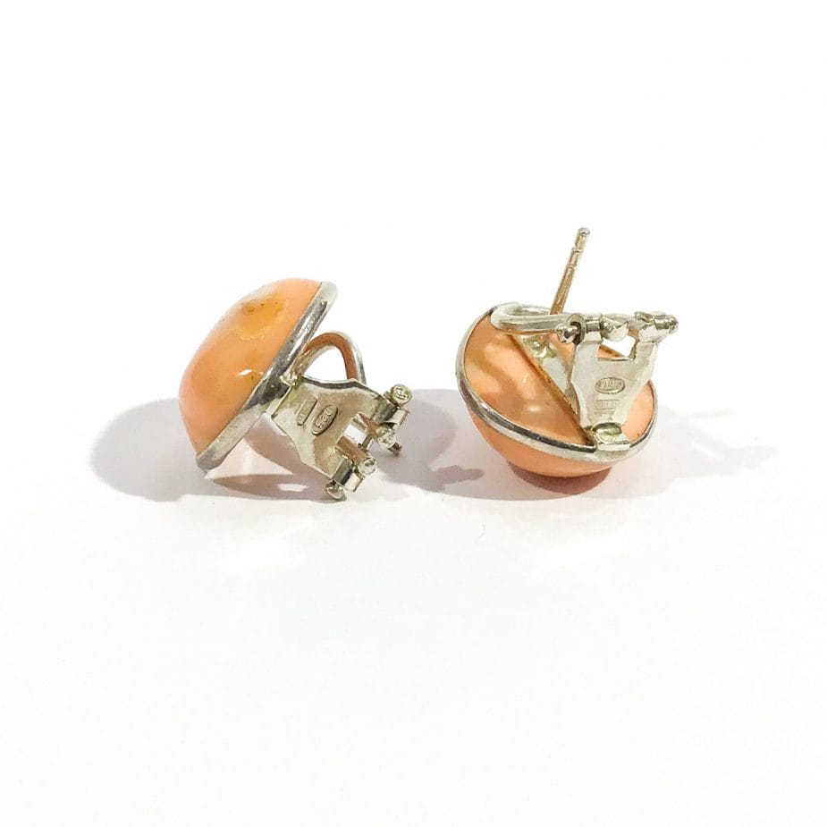 silver punch Italian earrings with pink pacific coral