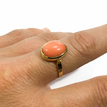 anello argento dorato e corallo rosa