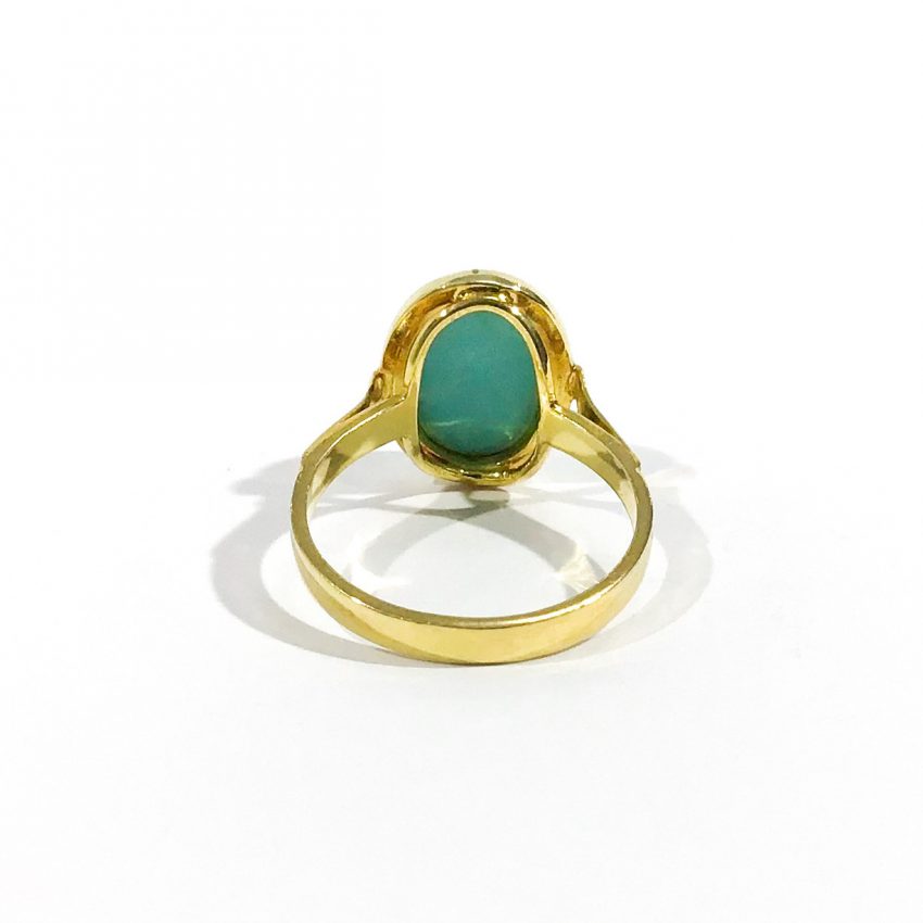 detail golden silver ring and natural turquoise