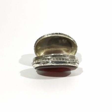 silver art deco pill box with carnelian