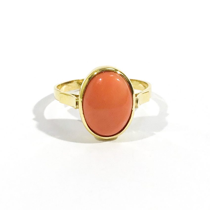 Golden silver and pink coral ring