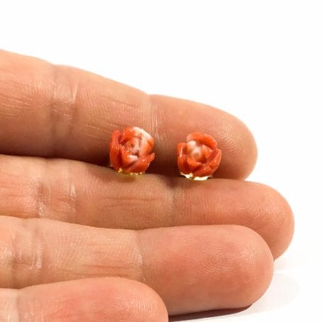 natural coral hand carved roses stud earrings