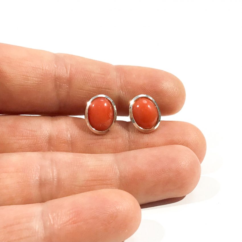 silver and coral stud earrings
