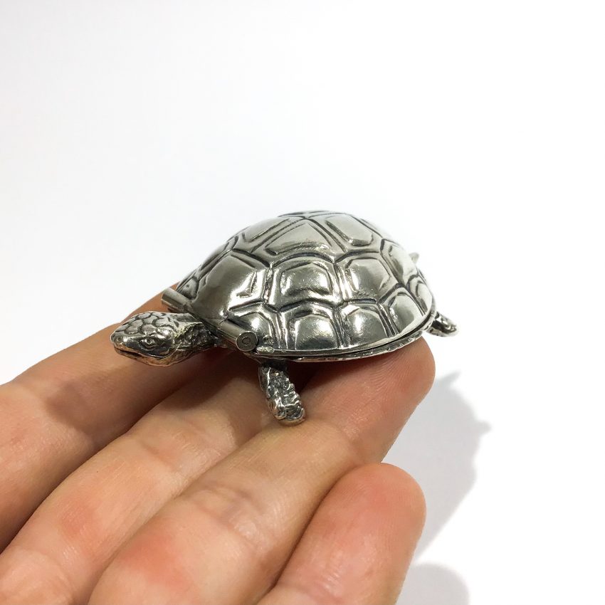 turtle-shaped silver art deco pill box