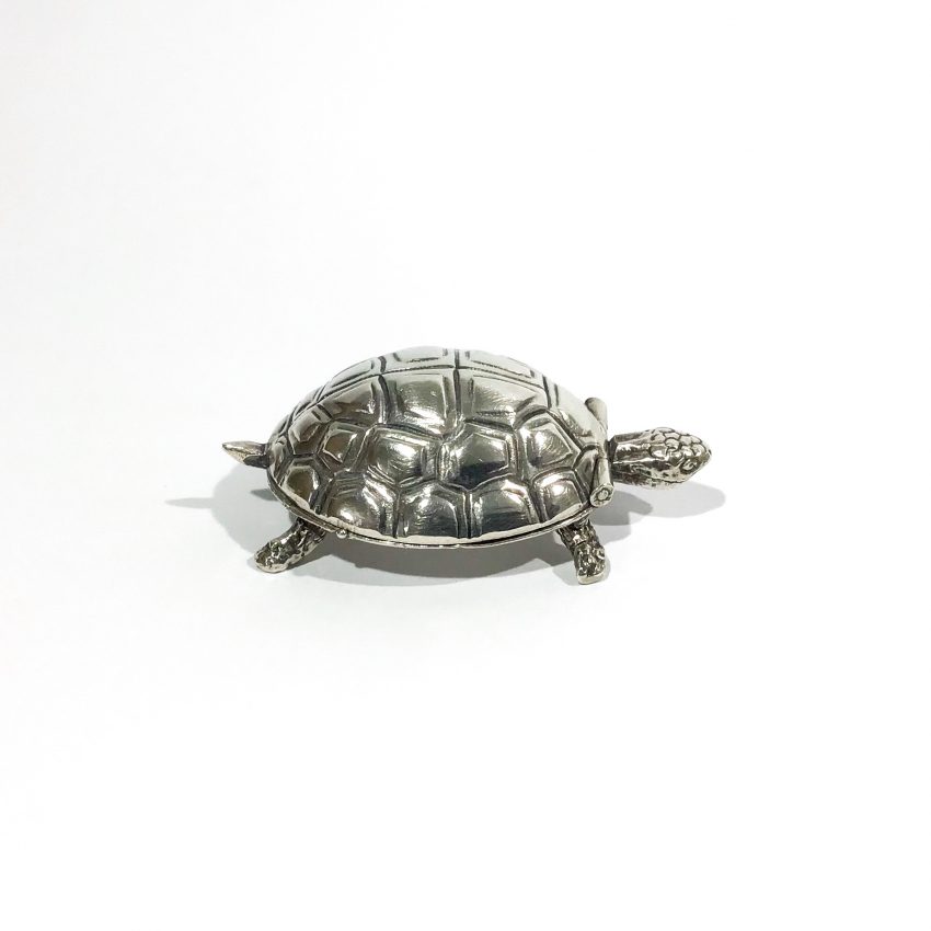 turtle-shaped silver art deco pillbox