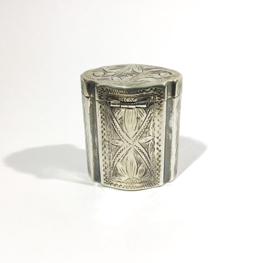 vintage silver snuffbox with floral decorations