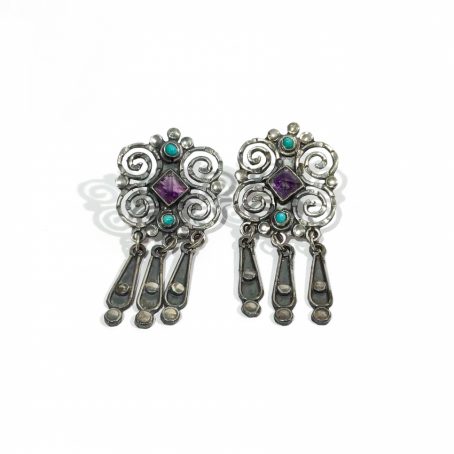 Mexican dangle earrings with amethyst and turquoise