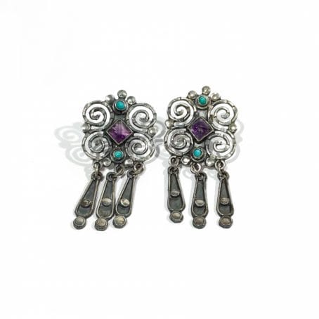 mexican solid silver earrings with amethyst and turquoise