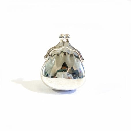 Italian solid silver purse shape pill box , hallmarked 