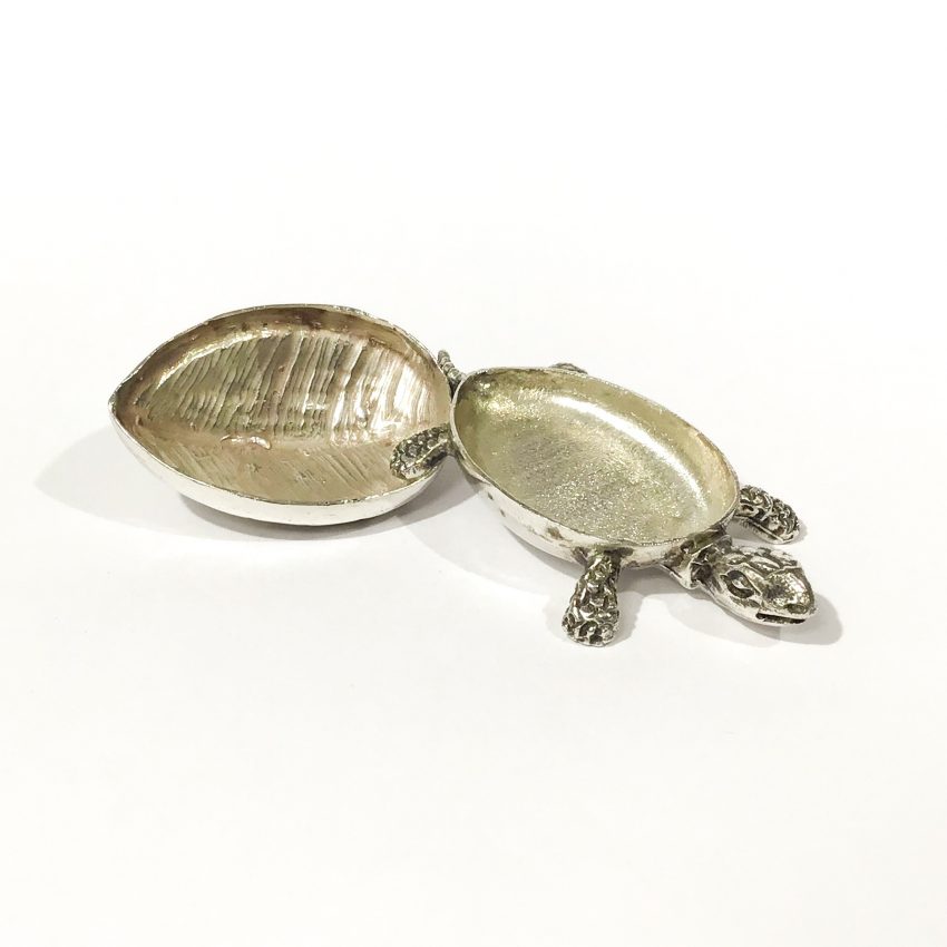 tartaruga porta pillole in argento aperta