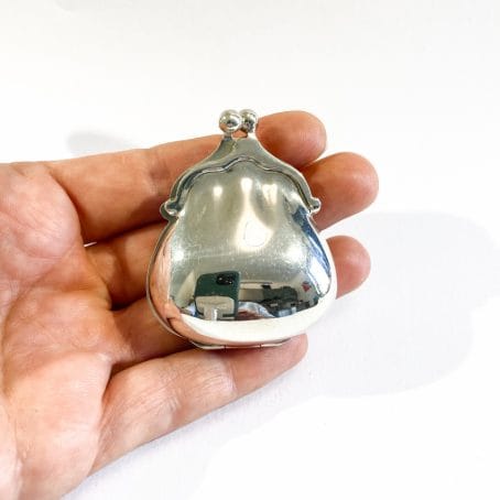 Italian solid silver purse shape pill box , hallmarked 