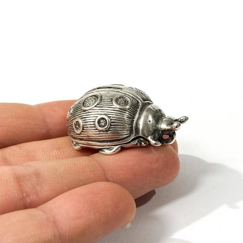 ladybug shape solid silver pill box