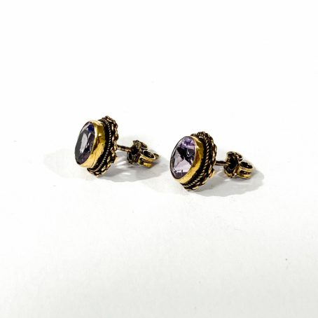 orecchini vintage in argento dorato con ametista