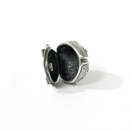 silver pill holder in the shape of an open ladybird