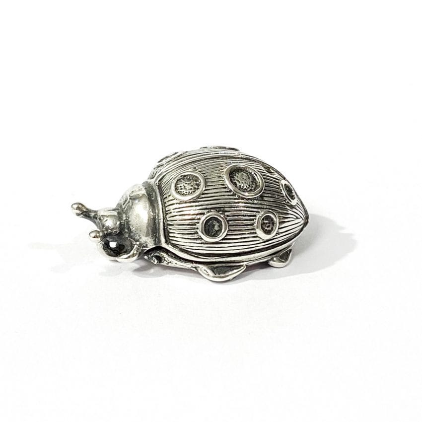 solid silver ladybug shape pill box, hallmarked 