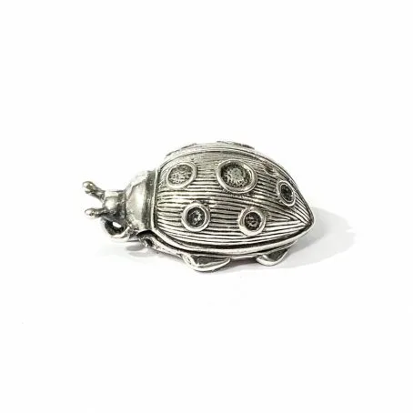 vintage ladybug shaped silver pill box