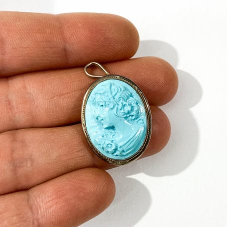 turquoise paste cameo brooch-pendant