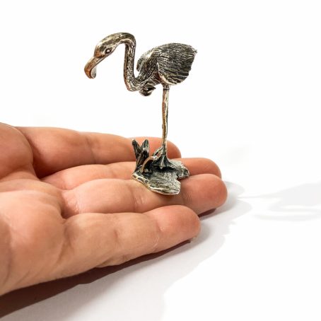 solid silver flamingo miniature