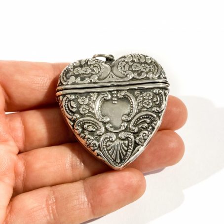 antique sterling silver heart shape pill box pendant