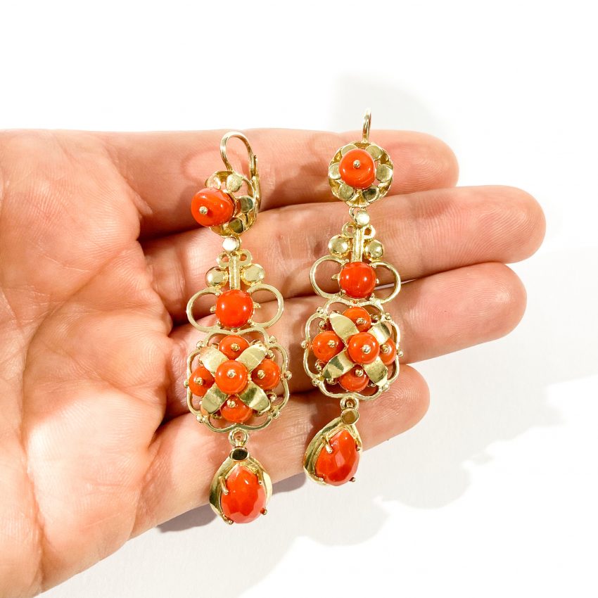classic red coral drop earrings