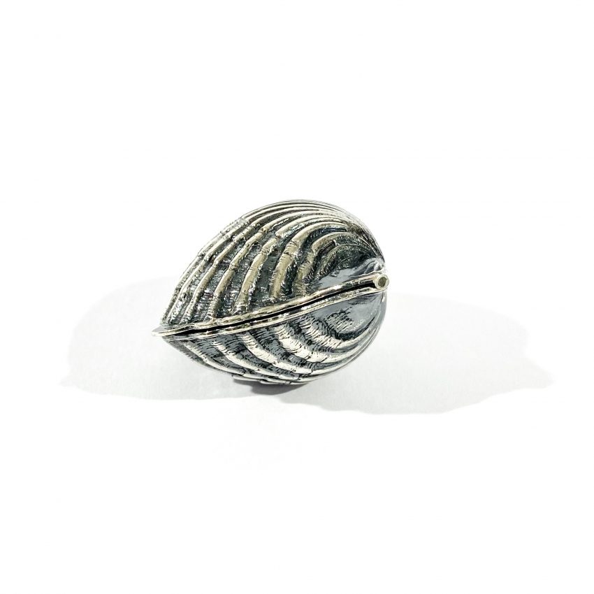 detail vintage solid silver shell shape pillbox