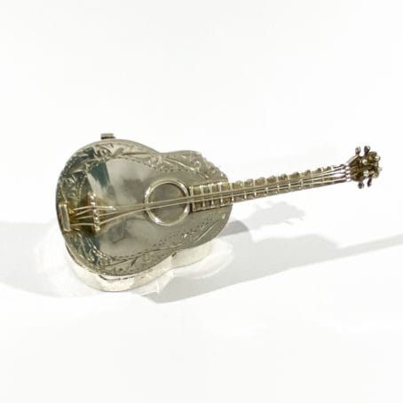 italian solid silver guitar shape pillbox