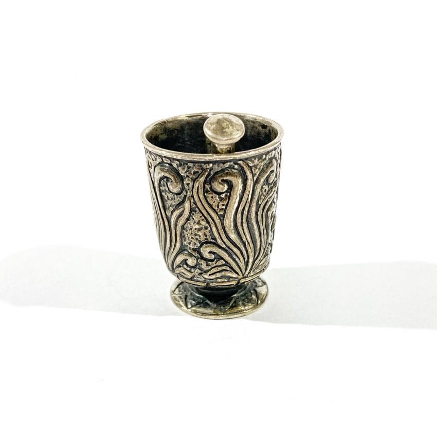 miniature vintage mortar in silver