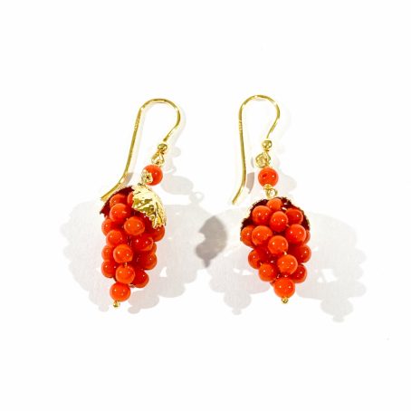 vintage italian Red coral dangle earrings