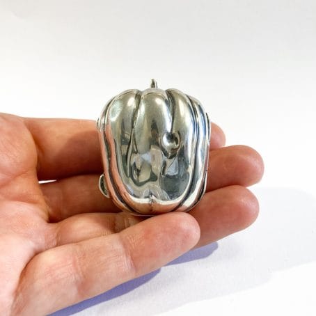 italian solid silver pepper shape pill box, hallmarked 