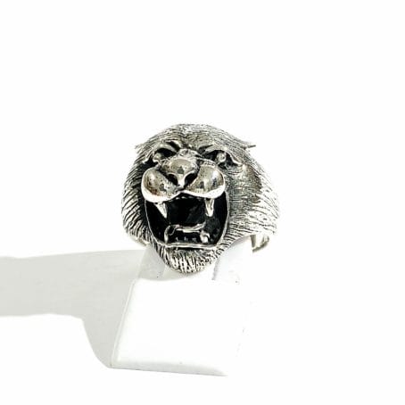 silver men's ring with tiger head