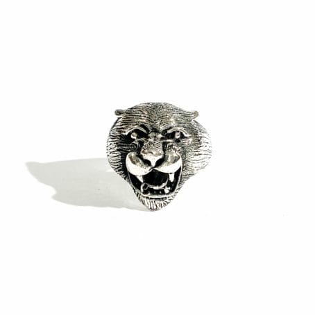 silver men's ring with tiger head