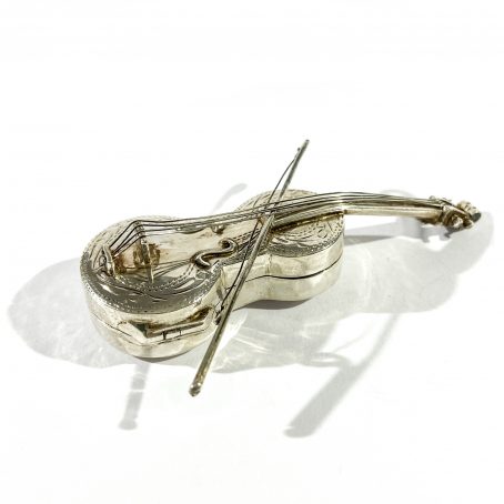 porta pillole vintage in argento a forma di violino