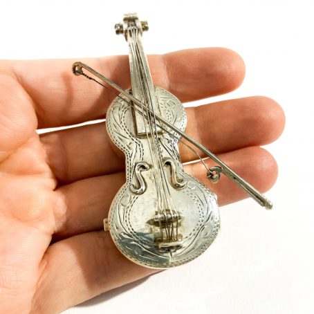 porta pillole in argento a forma di violino