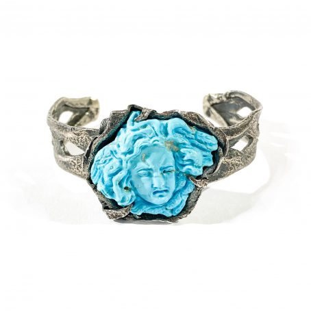 handmade bracelet with medusa face in turquoise