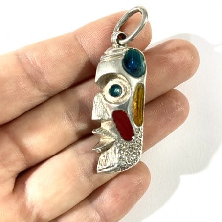 silver and enamels modernist face pendant