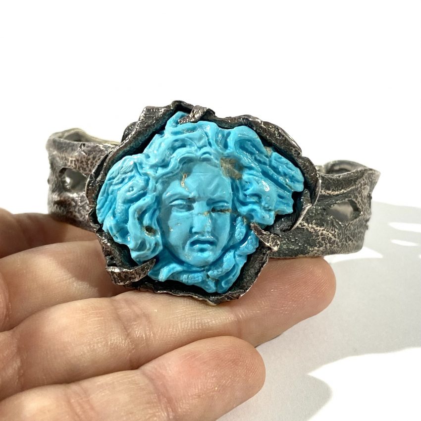 bracelet with medusa in natural turquoise and silver