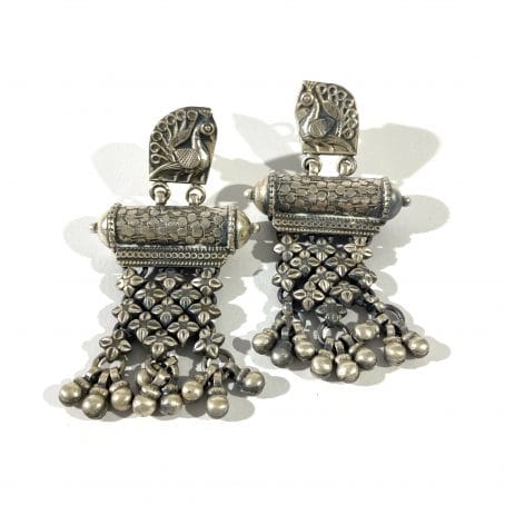 large vintage ethnic Indian Rajasthan sterling silver earrings